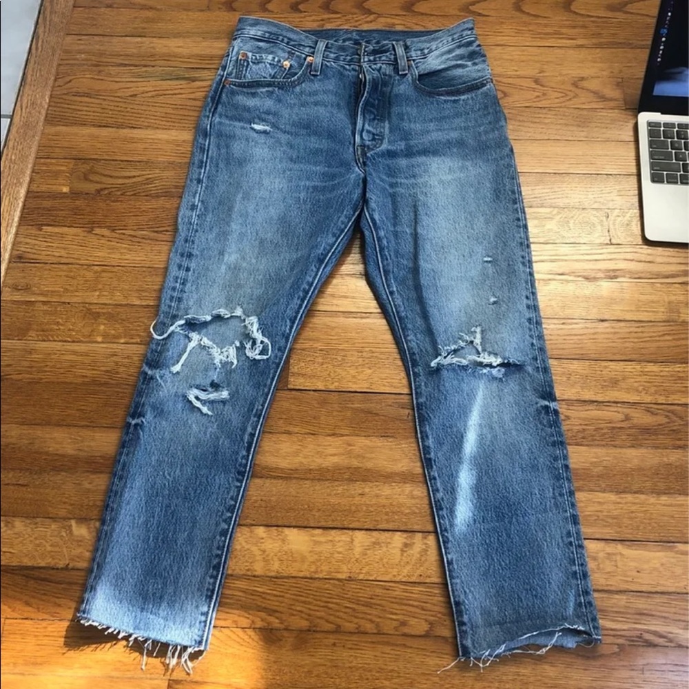 Levi 501 Blue Ripped Skinny Jeans - 27